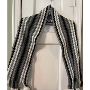 Striped Knit Scarf - Black, White, Gray